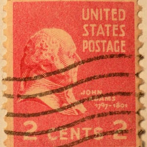 John Adams rose carmine 2c used 1938 US stamp. 11 perf, #806