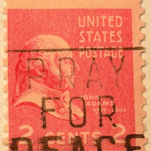 John Adams rose carmine 2c used 1938 US stamp. 11 perf, #806, not centered