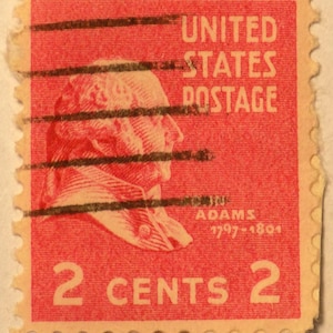 John Adams rose carmine 2c used 1938 US stamp. 11 perf, #806