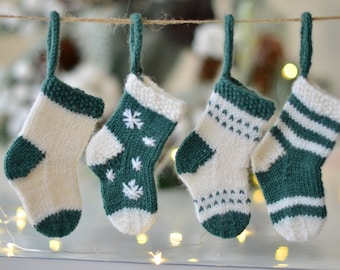 PATTERN of knitted Christmas ornaments, mini stockings