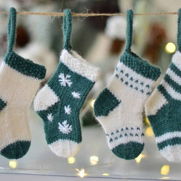 PATTERN of knitted Christmas ornaments, mini stockings