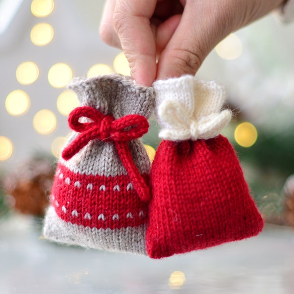 Christmas Tree ornaments, KNITTING PATTERN, Mini Gift Bag