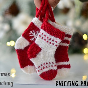 Christmas mini stocking knitting pattern, PDF + photos + videos