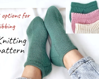 Ankle socks knitting easy pattern for beginners in PDF format + photos + videos