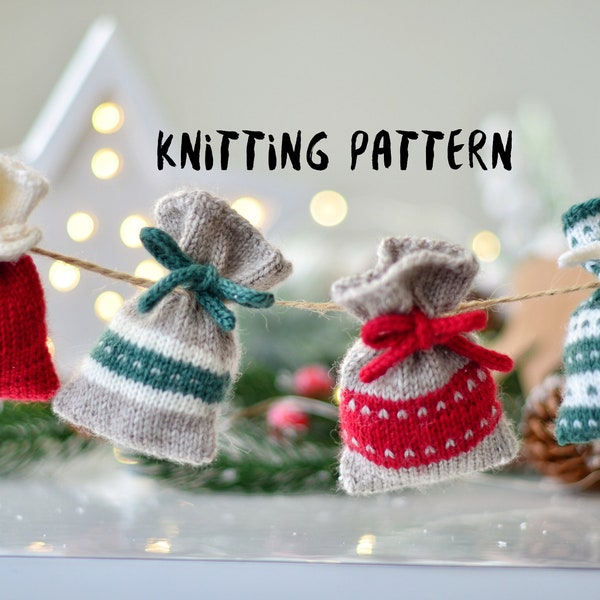 KNITTING PATTERN: Christmas Mini Gift Bag for Christmas Tree and Home Decoration