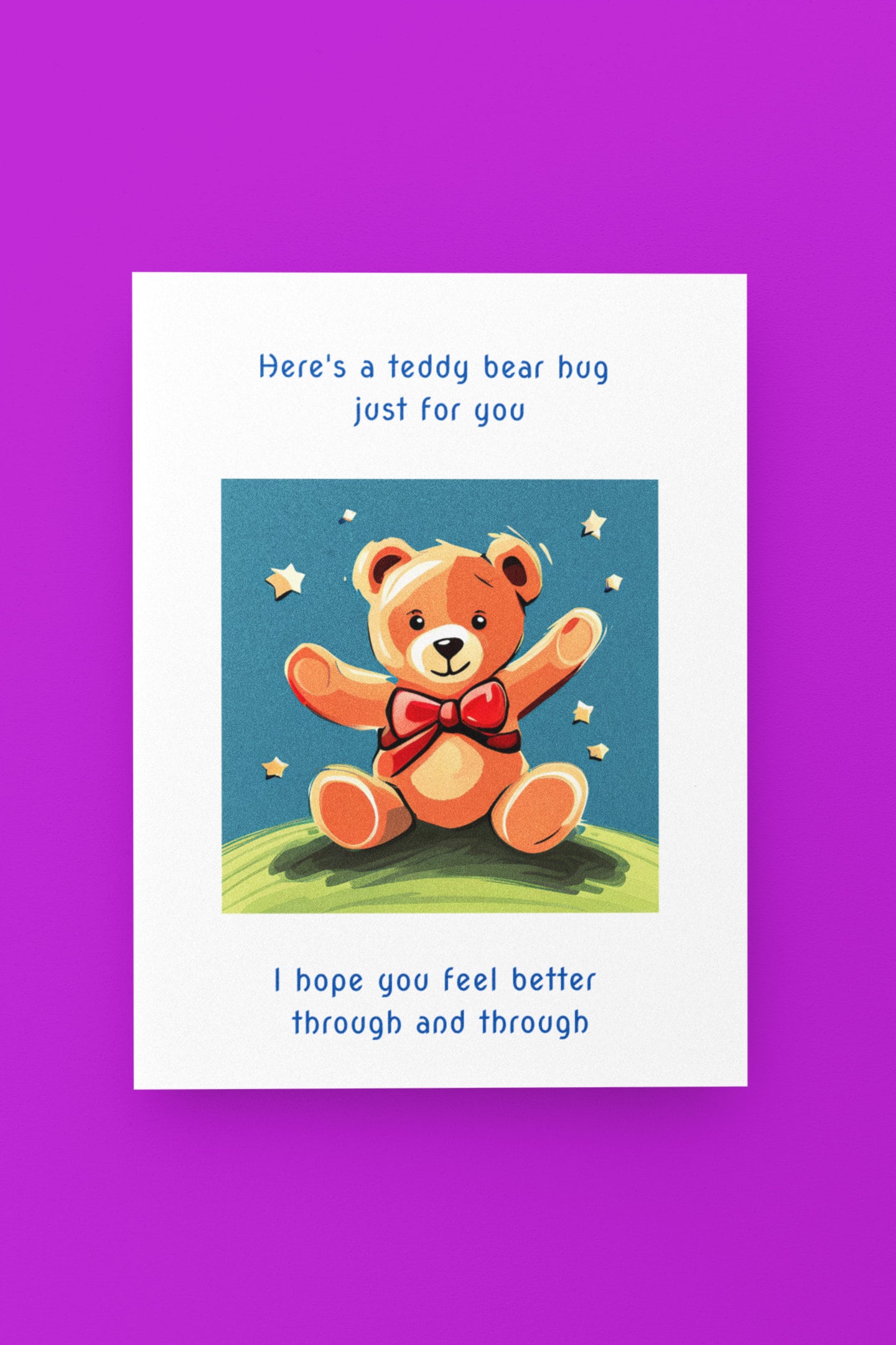 GET WELL SOON Cartoon Teddy Bear in Hospital Gown 7x9.5 Greeting
