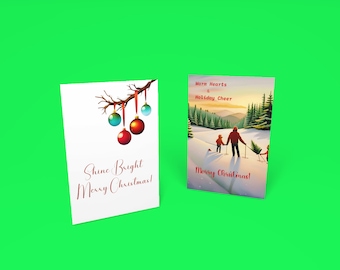 Printable Christmas Card Set, 4 Cards Christmas, Blank Inside, Instantly Downloadable, Christmas Greeting Card Set, Christmas Holiday Cards