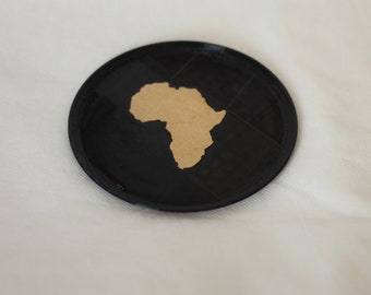 Coasters Set 4 Black and Gold Round Africa Map Coasters Housewarming Gift Idea 3D Printed Coasters For Mugs Glasses Cups Drinkware Tableware