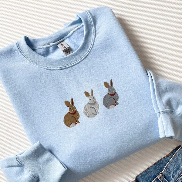 Embroidered Bunny Sweatshirt, Easter Sweater, Bunny Crewneck, Rabbit Shirt, Coquette Clothing, Bunny Sweater, Rabbit Lover Gift, Bunny Mom