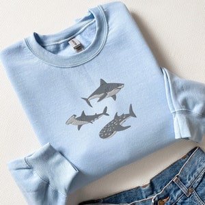 Embroidered Shark Sweatshirt, Shark Sweatshirt, Shark Sweater, Shark Gift, Whale Shark Sweatshirt, Hammerhead Sweatshirt, Bull Shark Sweater