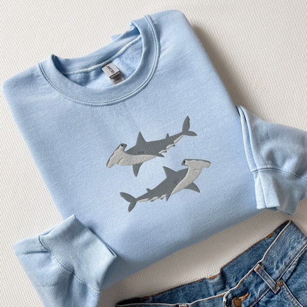 Embroidered Hammerhead Shark Sweatshirt, Shark Sweatshirt, Hammerhead Shark Shirt, Ocean Sweatshirt, Whale Shark Shirt, Shark Lover Gift