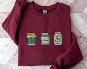 Embroidered Pickle Jar Sweatshirt, Pickle Sweatshirt, Vintage Pickle Jar Sweatshirt, Pickle Sweatshirt, Pickle Jar Embroidered Sweatshirt