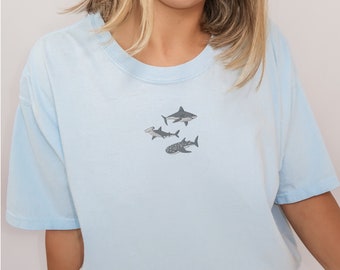 Embroidered Comfort Colors Shark Shirt, Shark Tee, Shark Sweatshirt, Shark Gift, Whale Shark Sweatshirt, Hammerhead Sweatshirt, Bull Shark
