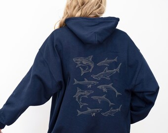Sudadera con capucha de tiburón, sudadera de tiburón, regalo de tiburón, sudadera de tiburón ballena, sudadera con cabeza de martillo, suéter de tiburón toro, sudadera con capucha de surf, sudadera con capucha Vsco