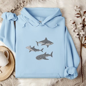 Embroidered Shark Hoodie, Shark Sweatshirt, Shark Sweater, Shark Gift, Whale Shark Sweatshirt, Hammerhead Sweatshirt, Bull Shark Sweater