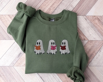 Embroidered Reading Ghost Sweatshirt, Ghost Book Sweatshirt, Book Lover Gift, Bookworm Sweatshirt, Booktok Sweatshirt, Reading Sweatshirt