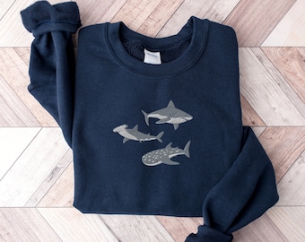 Embroidered Shark Sweatshirt Shark Sweatshirt Shark Sweater Shark Gift Whale Shark Sweatshirt Hammerhead Sweatshirt Bull Shark Sweater Etsy