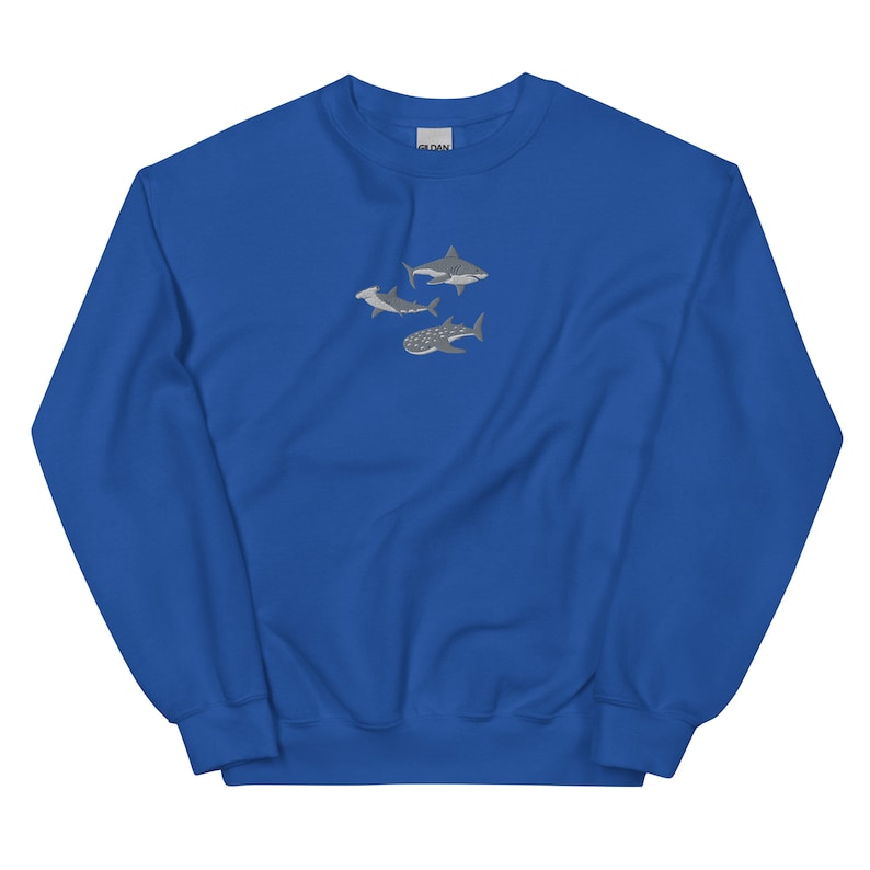 Embroidered Shark Sweatshirt, Shark Sweatshirt, Shark Sweater, Shark Gift, Whale Shark Sweatshirt, Hammerhead Sweatshirt, Bull Shark Sweater