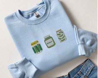 Embroidered Pickle Jar Sweatshirt, Pickle Sweatshirt, Vintage Pickle Jar Sweatshirt, Pickle Sweatshirt, Pickle Jar Embroidered Sweatshirt