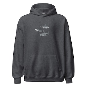 Embroidered Shark Hoodie, Shark Sweatshirt, Shark Sweater, Shark Gift, Whale Shark Sweatshirt, Hammerhead Sweatshirt, Bull Shark Sweater