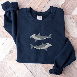 Embroidered Hammerhead Shark Sweatshirt, Shark Sweatshirt, Hammerhead Shark Shirt, Ocean Sweatshirt, Whale Shark Shirt, Shark Lover Gift