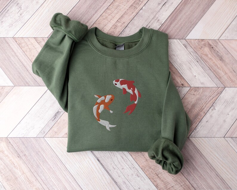 Embroidered Japanese Koi Fish Sweatshirt, Koi Fish Shirt, Japanese Sweatshirt, Fish Shirt, Whale Sweatshirt, Ocean Sweatshirt, Shark Shirt