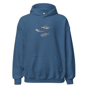 Embroidered Shark Hoodie, Shark Sweatshirt, Shark Sweater, Shark Gift, Whale Shark Sweatshirt, Hammerhead Sweatshirt, Bull Shark Sweater