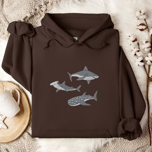 Embroidered Shark Hoodie, Shark Sweatshirt, Shark Sweater, Shark Gift, Whale Shark Sweatshirt, Hammerhead Sweatshirt, Bull Shark Sweater