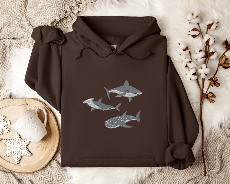 Embroidered Shark Hoodie, Shark Sweatshirt, Shark Sweater, Shark Gift, Whale Shark Sweatshirt, Hammerhead Sweatshirt, Bull Shark Sweater
