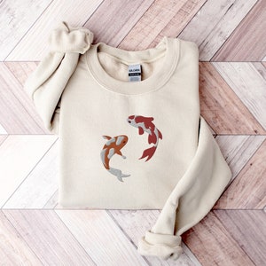 Embroidered Japanese Koi Fish Sweatshirt, Koi Fish Shirt, Japanese Sweatshirt, Fish Shirt, Whale Sweatshirt, Ocean Sweatshirt, Shark Shirt