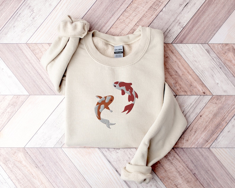 Embroidered Japanese Koi Fish Sweatshirt, Koi Fish Shirt, Japanese Sweatshirt, Fish Shirt, Whale Sweatshirt, Ocean Sweatshirt, Shark Shirt