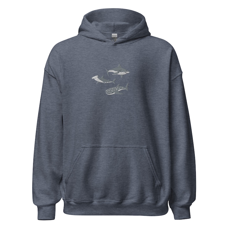 Embroidered Shark Hoodie, Shark Sweatshirt, Shark Sweater, Shark Gift, Whale Shark Sweatshirt, Hammerhead Sweatshirt, Bull Shark Sweater