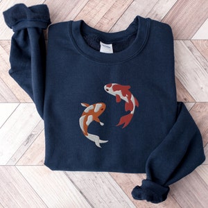 Embroidered Japanese Koi Fish Sweatshirt, Koi Fish Shirt, Japanese Sweatshirt, Fish Shirt, Whale Sweatshirt, Ocean Sweatshirt, Shark Shirt