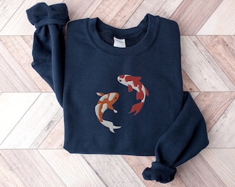 Embroidered Japanese Koi Fish Sweatshirt, Koi Fish Shirt, Japanese Sweatshirt, Fish Shirt, Whale Sweatshirt, Ocean Sweatshirt, Shark Shirt