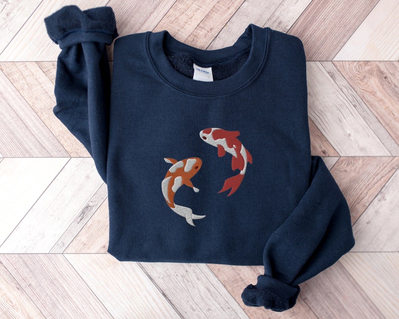Embroidered Japanese Koi Fish Sweatshirt, Koi Fish Shirt, Japanese Sweatshirt, Fish Shirt, Whale Sweatshirt, Ocean Sweatshirt, Shark Shirt