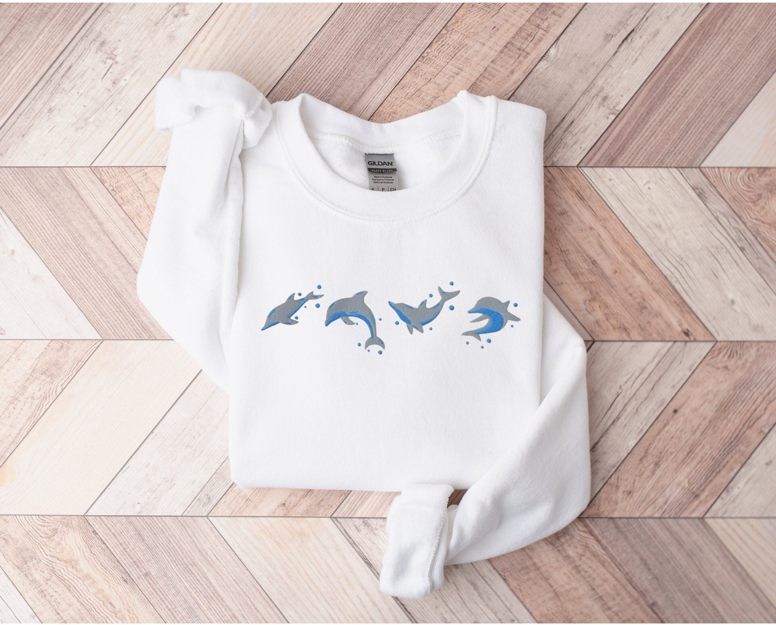 【CPGN STUDIO】Dolphin CREW Embroidery Sweatshirt PINK DOLPHIN Sweatshirt Gray with Blue Cross Logo Fleece