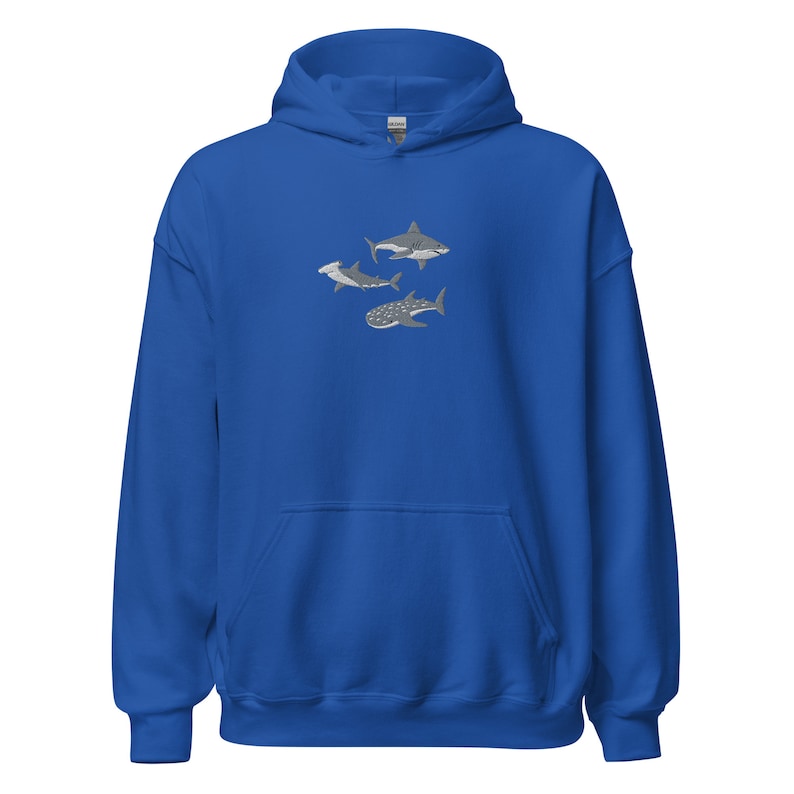 Embroidered Shark Hoodie, Shark Sweatshirt, Shark Sweater, Shark Gift, Whale Shark Sweatshirt, Hammerhead Sweatshirt, Bull Shark Sweater