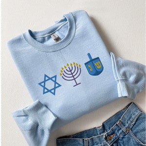 Embroidered Hanukkah Sweatshirt, Hanukkah Sweater, Chanukah Shirt, Happy Hanukkah Sweatshirt, Hanukkah Gift, Retro Hanukkah Sweatshirt