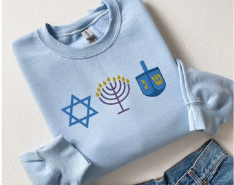 Felpa Hanukkah ricamata, maglione Hanukkah, camicia Chanukah, felpa Happy Hanukkah, regalo Hanukkah, felpa Hanukkah retrò