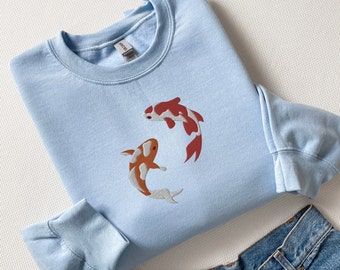 Embroidered Japanese Koi Fish Sweatshirt, Koi Fish Shirt, Japanese Sweatshirt, Fish Shirt, Whale Sweatshirt, Ocean Sweatshirt, Shark Shirt
