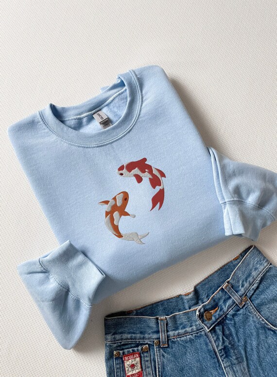 Embroidered Japanese Koi Fish Sweatshirt, Koi Fish Shirt, Japanese Sweatshirt, Fish Shirt, Whale Sweatshirt, Ocean Sweatshirt, Shark Shirt