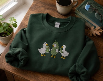 Duck Sweatshirt, Pickle Sweatshirt, Funny Duck Crewneck, Pickle Lover Gift, Cute Animal Sweatshirt, Quirky Gift for Her, Cozy Pullover