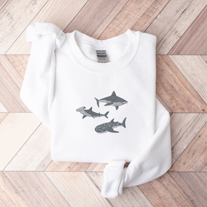 Embroidered Shark Sweatshirt, Shark Sweatshirt, Shark Sweater, Shark Gift, Whale Shark Sweatshirt, Hammerhead Sweatshirt, Bull Shark Sweater