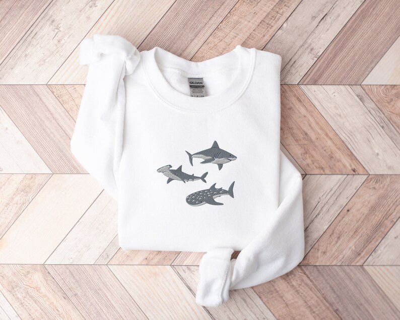 Embroidered Shark Sweatshirt, Shark Sweatshirt, Shark Sweater, Shark Gift, Whale Shark Sweatshirt, Hammerhead Sweatshirt, Bull Shark Sweater