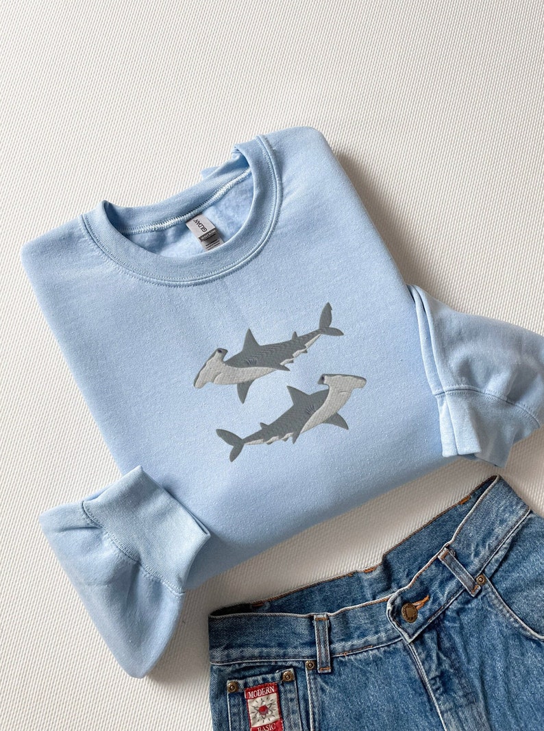Embroidered Hammerhead Shark Sweatshirt, Shark Sweatshirt, Hammerhead Shark Shirt, Ocean Sweatshirt, Whale Shark Shirt, Shark Lover Gift