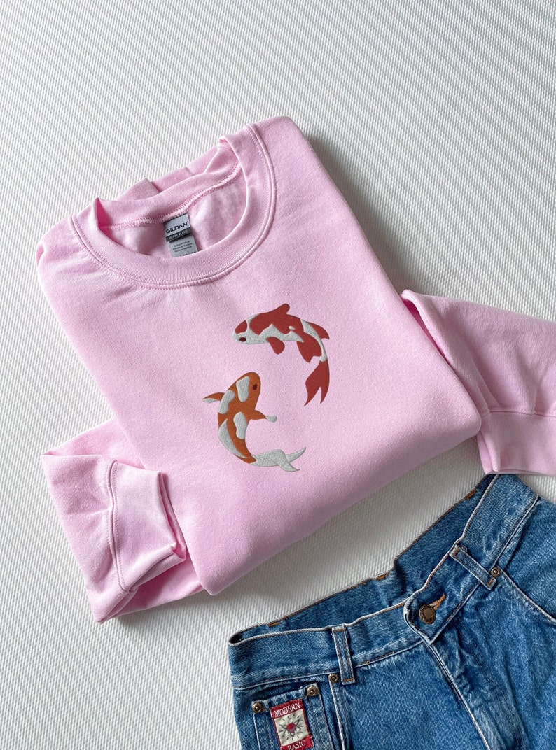 Embroidered Japanese Koi Fish Sweatshirt, Koi Fish Shirt, Japanese Sweatshirt, Fish Shirt, Whale Sweatshirt, Ocean Sweatshirt, Shark Shirt