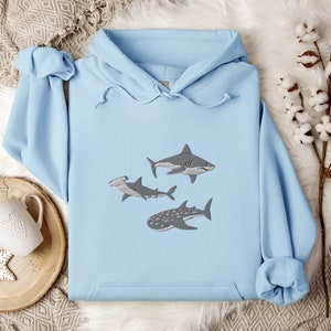 Embroidered Shark Hoodie, Shark Sweatshirt, Shark Sweater, Shark Gift, Whale Shark Sweatshirt, Hammerhead Sweatshirt, Bull Shark Sweater