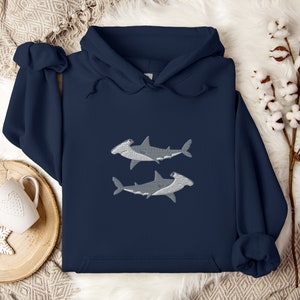 Embroidered Hammerhead Shark Hoodie, Shark Sweatshirt, Hammerhead Shark Shirt, Ocean Sweatshirt, Whale Shark Shirt, Shark Lover Gift, Shark
