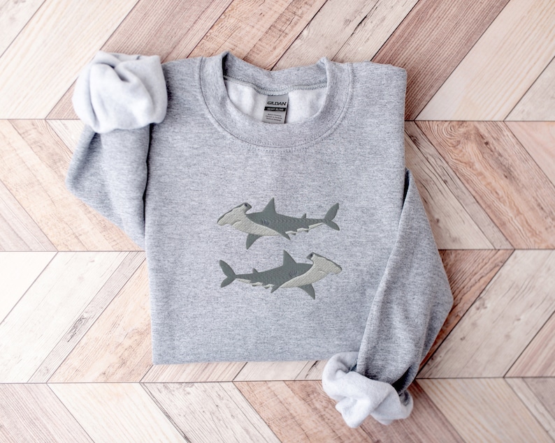 Embroidered Hammerhead Shark Sweatshirt, Shark Sweatshirt, Hammerhead Shark Shirt, Ocean Sweatshirt, Whale Shark Shirt, Shark Lover Gift