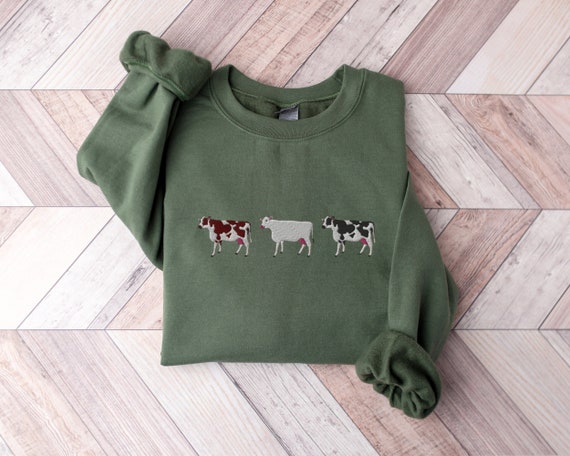 Embroidered Cow Sweatshirt Cow Sweater Cute Cow Sweatshirt Embroidered Sweatshirt Cow Shirt Cute Animal Sweater Farm Animal Shirt Cow Etsy